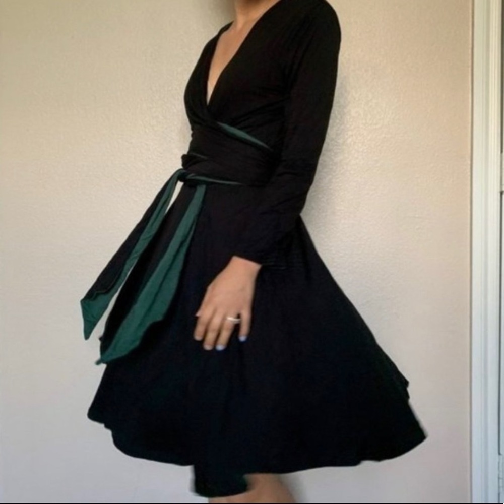 Betabrand Reversible Black/Green Wrap Dress